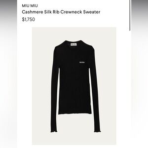 Auth 2024 FW Miu Miu Cashmere Silk Crewneck Stretchy Sweater